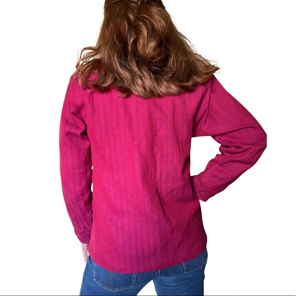Vintage Pink Pinstripe Blazer Medium Lee Wright  collarless stripe jacket